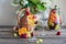 Homemade refreshing fruit sangria or punch with champagne, strawberries, oranges and grapes