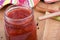 Homemade rhubarb and strawberry jam in jar