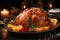 Homemade roast turkey or roast chicken for Thanksgiving or Christmas dinner