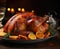 Homemade roast turkey or roast chicken for Thanksgiving or Christmas dinner