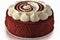 homemade round red velvet cake on white background