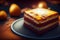 Homemade round sponge cake or chiffon cake on white plate so soft.Generative AI.