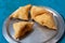 Homemade Samosa, samsa. A vegetarian spicy Indian special traditional street food. Iftaari dish, Selective focus