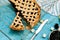 Homemade sand cake with cherry jam on a lattice