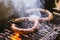Homemade Sausage Barbecue Cooking And Smoking Closeup Charcoal F