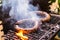 Homemade Sausage Barbecue Cooking And Smoking Closeup Charcoal F
