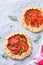 Homemade seasonal savoury summer tomato galette, tart, pie