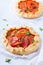 Homemade seasonal savoury summer tomato galette, tart, pie