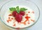 homemade semolina with milk and strawberries,