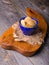 Homemade spelled cookies in blue bowl on wooden table