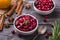 Homemade spicy cranberry sauce with fresh cranberries, cinnamon and star anise