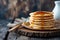 Homemade stack classic pancakes with maple syrup. Generative AI