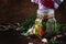 Homemade Stewed Eggplant with vegetables and tomatoes in glass jar, top view