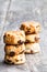 Homemade sultana scones on wooden table