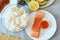 Homemade sushi rolls preparation. Traditional ingredients products foodstuff on the home kitchen table ready to be