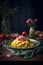 Homemade tagliatelle pasta with tomato sauce. Italian food. AI generated