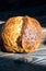 Homemade tartine bread on dark wooden table