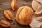 Homemade tartine bread on wooden table