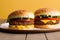 homemade tasty burgers on wood table