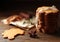 Homemade tasty gingerbread cookies on dark rustic wooden table, copy space. Healthy vegan organic nutrition concept. whole grain