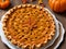 Homemade Thanksgiving pumpkin pie with lattice top fall recipe, food photography and illustration, generative ai