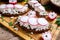 Homemade toast with Cottage Cheese and parsley, radish