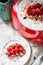 Homemade Toasts with Goat Cheese, Raspberries, Balsamic Cream and Pine Nuts