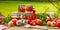 Homemade tomato preserves and fresh tomatoes  on a wooden table