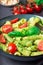 Homemade tortiglioni pasta with vegan pesto sauce