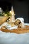 Homemade traditional marzipan Christmas Stollen on white background