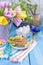 Homemade traditional pancakes with fruit and banana. Calorie food. European breakfast. American breakfast. Bright flowers of