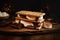 Homemade traditional smore on wooden table. AI generative