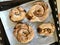 Homemade Turkish Rolled Borek / Burek with Leek / Round Shaped on Oven Tray with Baking Sheet Paper