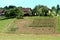 Homemade urban garden filled with various vegetable plants from tomatoes to peppers on side of small hill