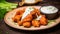 Homemade Vegan Buffalo Wings with Yogurt Dip. Vegetarian Buffalo Chicken Wings Ranch. AI Generative