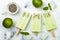 Homemade vegan frozen coconut mojito popsicles - ice pops - paletas with chia seeds.