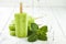 Homemade vegan green tea matcha mint coconut milk popsicles with chia seeds