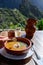 Homemade vegetables soup served with Canarian gofio flour based on local recipe of Masca village, Tenerife, Spain