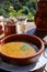 Homemade vegetables soup served with Canarian gofio flour based on local recipe of Masca village, Tenerife, Spain