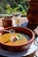 Homemade vegetables soup served with Canarian gofio flour based on local recipe of Masca village, Tenerife, Spain