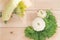 Homemade vegetables. Squash Squash white and lettuce on a wooden background. Green harvest on wooden background. Courgettes on a