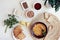 Homemade vegetarian appetizer. Traditional hummus with grain cookies, parsley, lemon slices. Parsley, paprika, roman