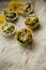 Homemade vegetarian muffins with blue cheese and spinach