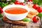 Homemade vegetarian tomato cream soup