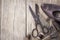 Homemade vintage tools on a wooden background