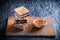 Homemade wafers with chocolate and hazelnut on stone plate