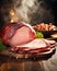 Homemade, warm, steaming Glazed Easter Spiral Cut Ham