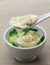 Homemade wonton soup with bok choy: a kind of chinese dumpling