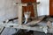 A homemade wooden loom stands in a Nepalese house. Trekking to the closed zone of Upper Mustang. Nepal.