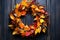 homemade wreath with autumn foliage for thanksgiving